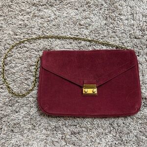 J. Crew Envelope Clutch in Burgundy Suede with Gold Hardware